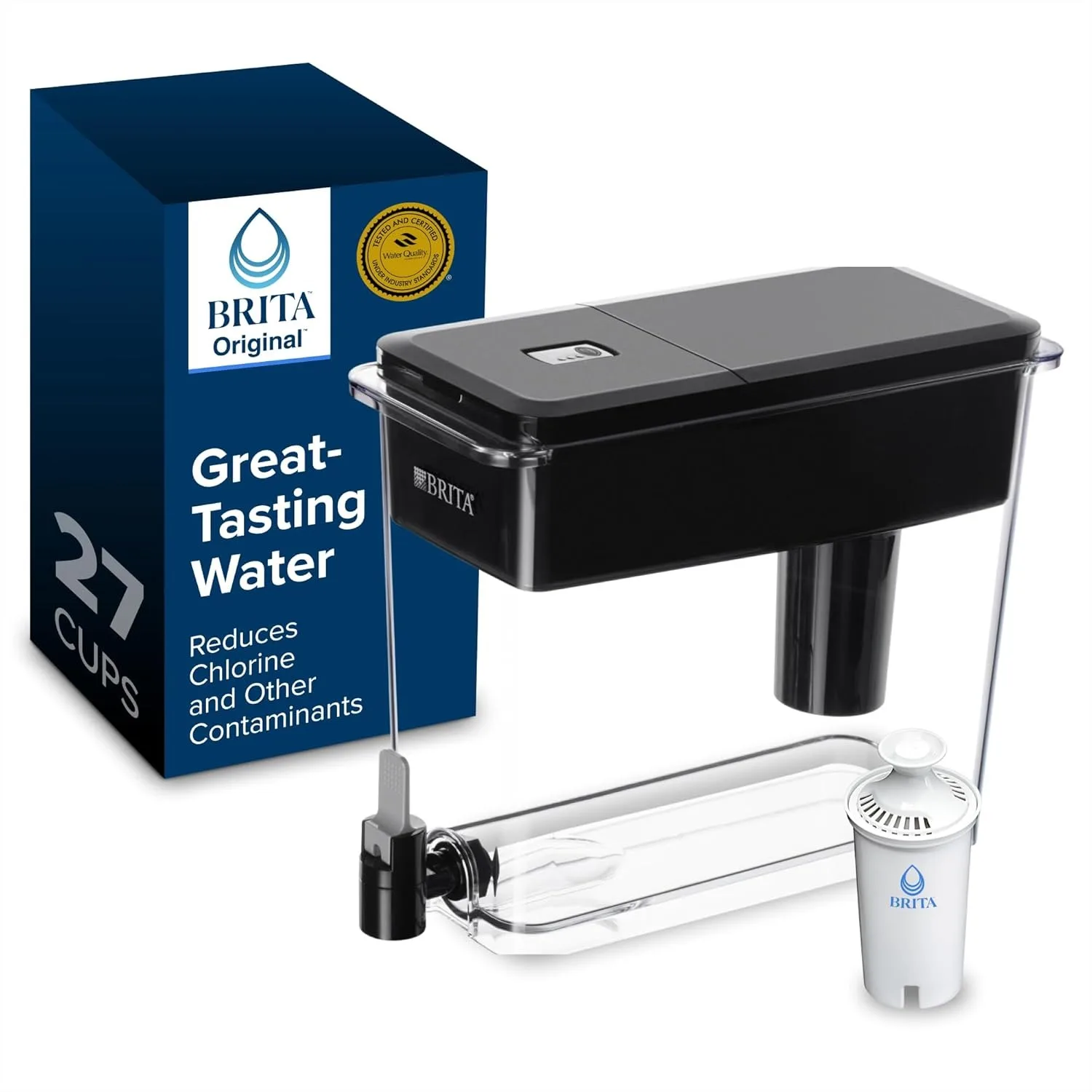 

Large 27-Cup Water Dispenser with Standard Filter, BPA-Free, Reduces Copper & Mercury, Lasts 40 Gallons