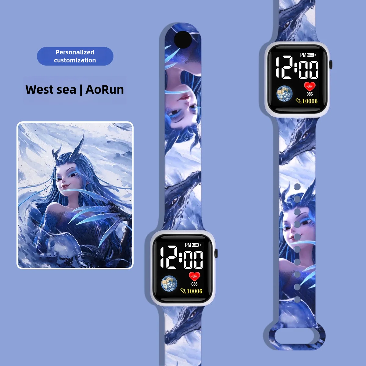 10pcs/lot Cute Cartoon Color Printed LED Electronic Student Watch Fashionable Square Button  Clock Girls Boys Student Gifts