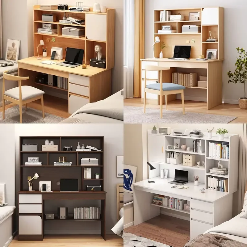 Desktop Computer Desk Household Desk Bookshelf Integrated Simple Office with Bookcase Combination Bedroom Student Writing