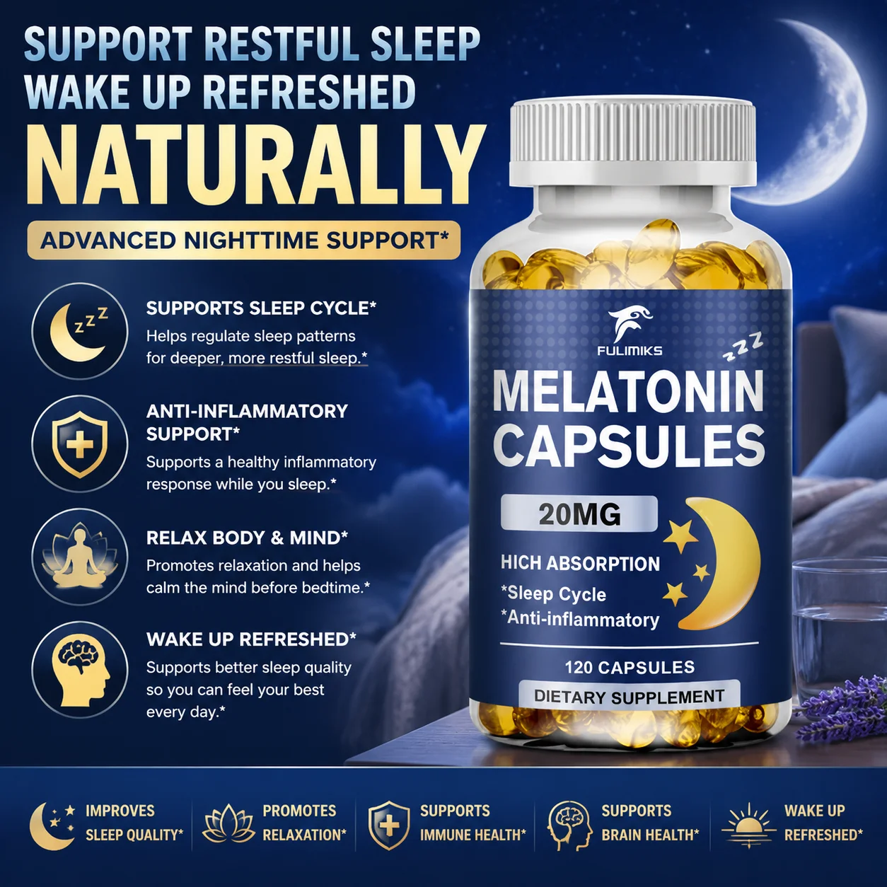 Melatonin 20MG Supplement with Vitamin D3 & MSM, Non-Habit Forming, Supports Healthy Sleep, Calm Mind & Natural Circadian Rhythm
