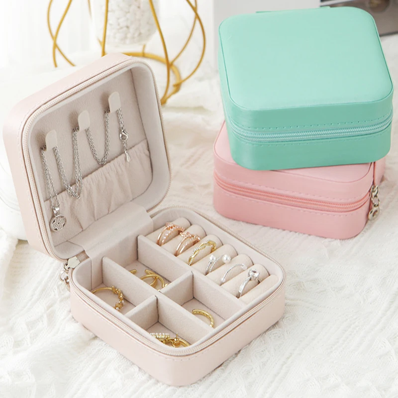 Portable Jewelry Organizer Mini PU Leather Travel Storage Boxes for Rings Earrings Necklace Bracelets Holder Jewelry Display Box