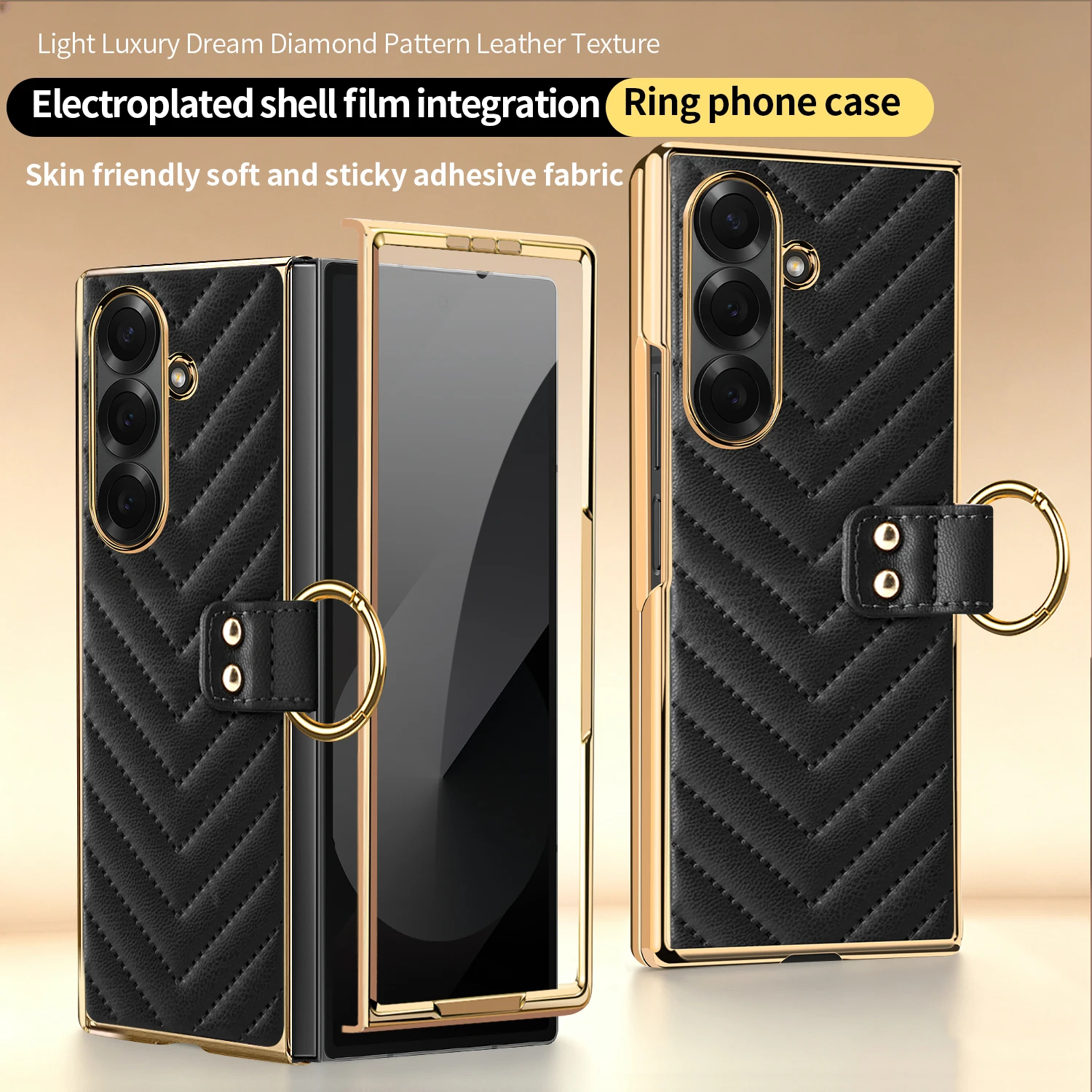Luxurious Fragrant Ring Support Wireless Charging Case with Glass Front Film For Samsung Galaxy Z Fold 8 Ultra/Fold 7 6 5 Cover