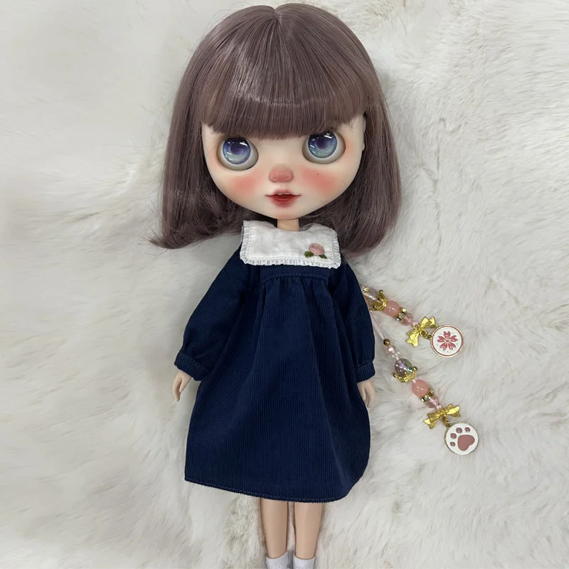 Blyth Clothes Azone Ob22 Ob24 Doll Overalls Accessories Fashion Denim Strap Short Skirt With Long Sleeved Dress Pleated Skirt