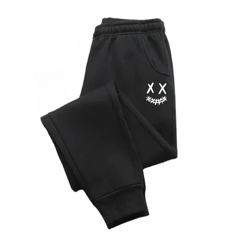 سراويل كاجوال بتصميم بسيط مطبوع عليه ابتسامة الشيطان للأولاد للخريف والشتاء، نسيج ناعم ومريح