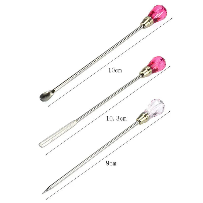 3 pçs ferramenta de haste de agitação da arte do prego aço inoxidável pó acrílico líquido gel polonês colher espátula pino vara fundação ferramenta mistura