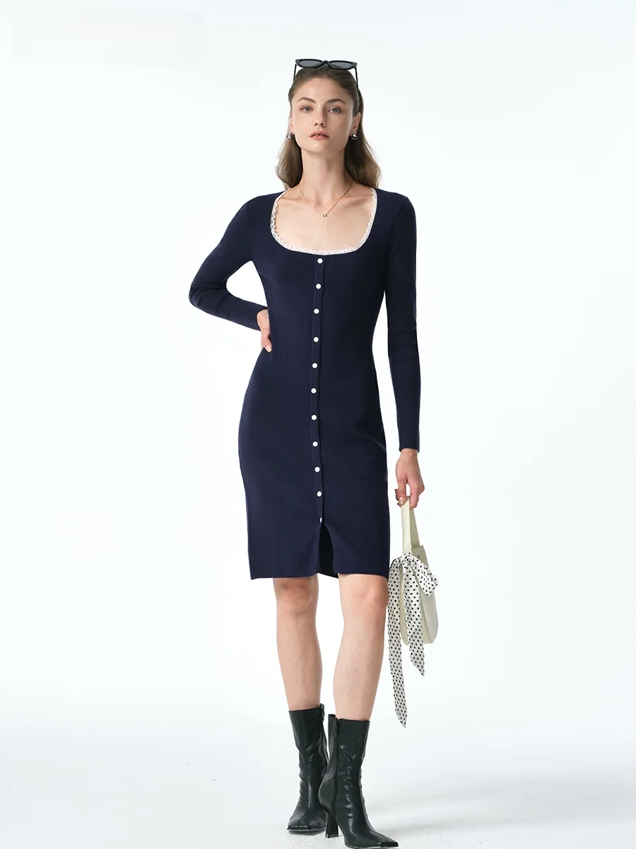 

Aureal 2025 Новинка: Премиум-платье-комбинация синего цвета, длинное, цельное, осенне-зимнее, в стиле французской моды, повседневное, из смесового хлопка, для женщин...