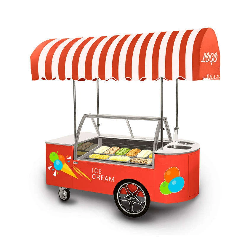 Hot Sales Trolley Freezers Mobile Popsicle Ice Cream Food Truck Push Cart Gelato Ice Cream Cart With Freezer