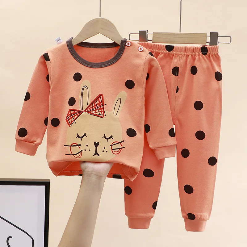 Kids Boys Girls Pure Cotton Warm Pajamas Cute Cartoon Long Sleeve T-Shirt + Pants Toddler Baby Autumn Underwear Clothing Sets
