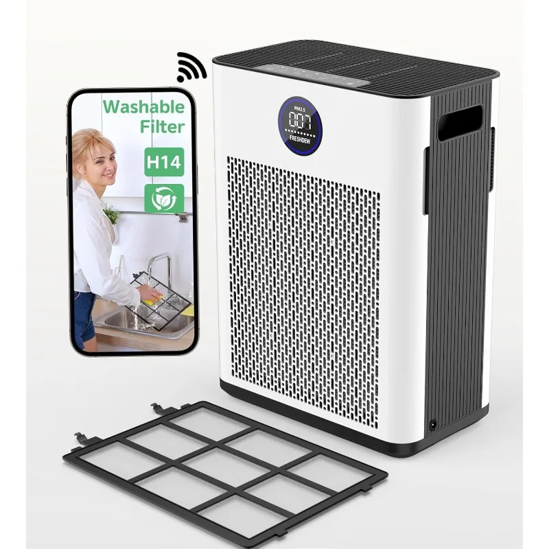 Air Purifier,FRESHDEW Air Purifiers for Home Up to 2300ft² With Smart WiFi,Air Sensors,Double-sided Air Inlet,H14 True HEPA