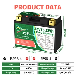 JSP9B-4 12.8V 76.8Wh CCA 420A BMS Motorcycle Start Battery 12.8V Lithium iron Phosphate Scooter LiFePO4 Batteries YT9B-BS YT9B-4