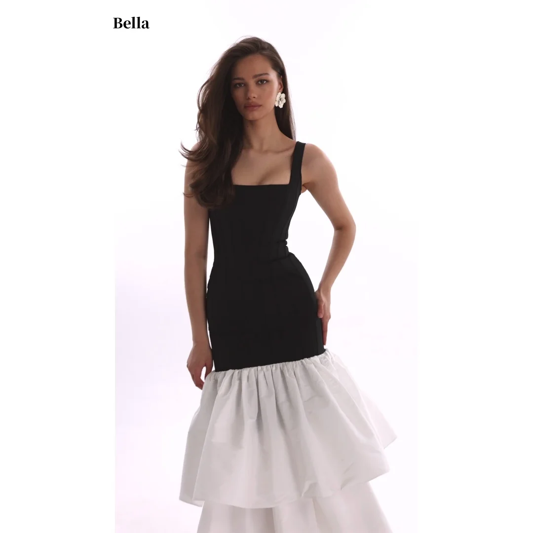 

Bella Customized Black Spaghetti Strap Multi-Layered robes de soirée Strapless A-line Party Dresses Knee-Length Prom Dress 2025