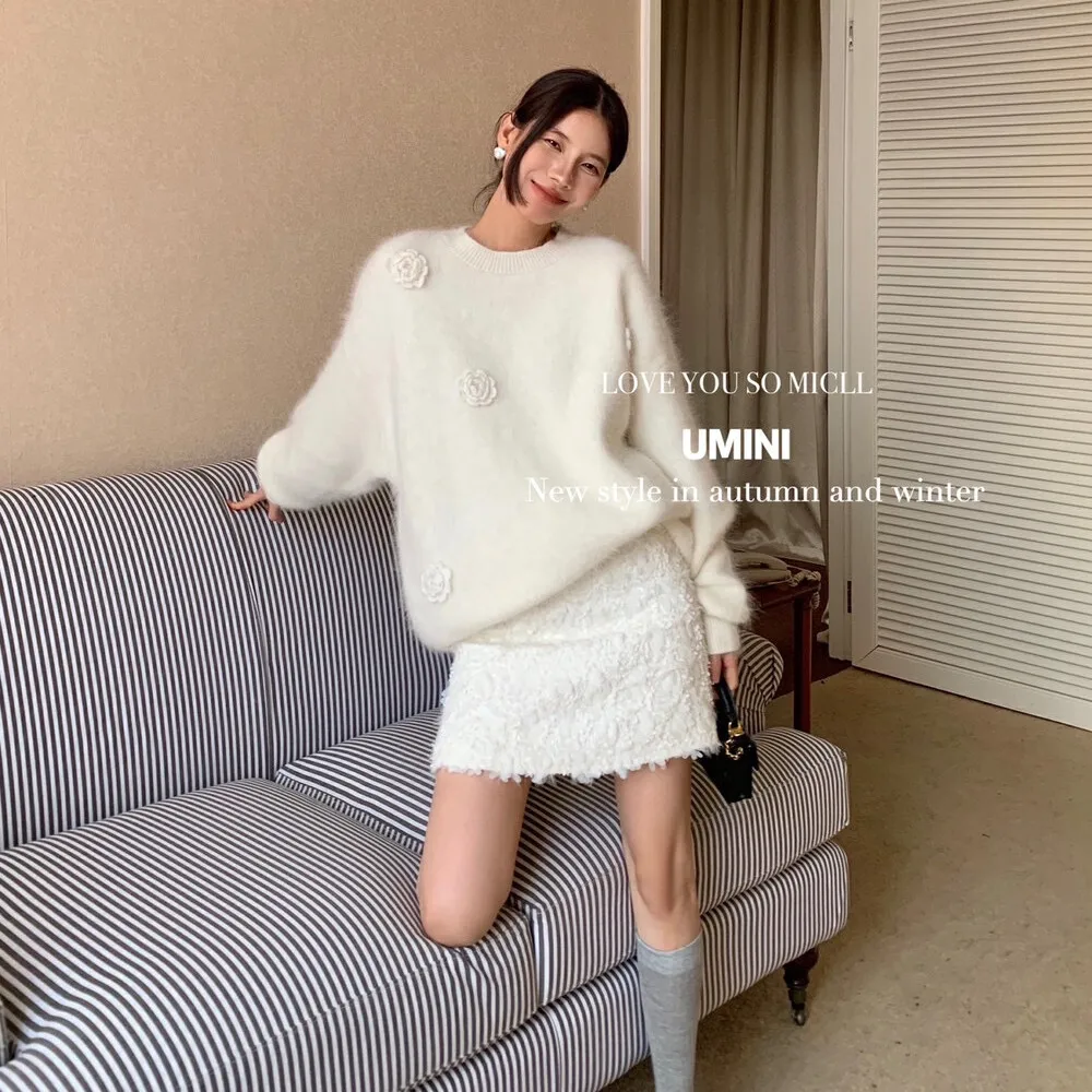 2024 Women\'s Spring Fall High Waist A-Line White Sequin Skirt