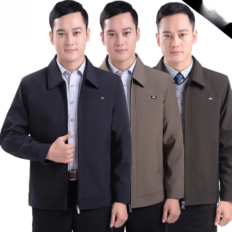 

Spring Autumn Men's Casual Thin Jaet Coat Adstrative Sle Dad Workwear Breathable Polyester Fiber Long Sve Zipper C...