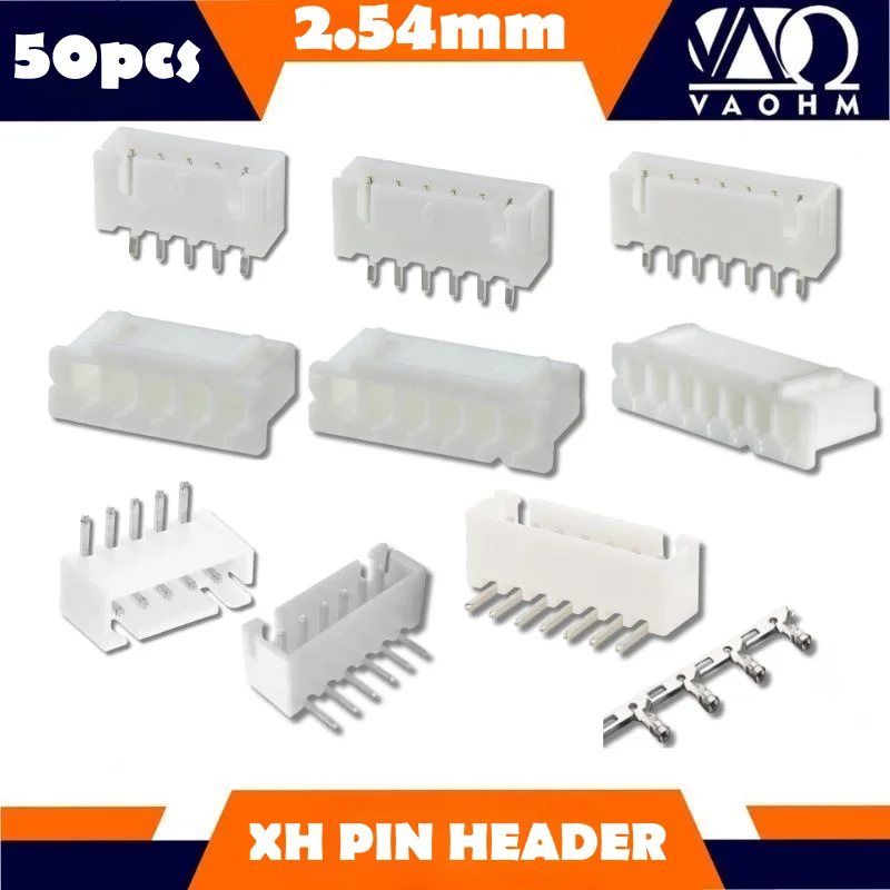 50pcs XH2.54mm 5P/6P/7P Pin Header Connector - Male Plug Female Socket Wire Connector PCB Terminal XH-7A,XH-7AW, XH-7Y, XH-T