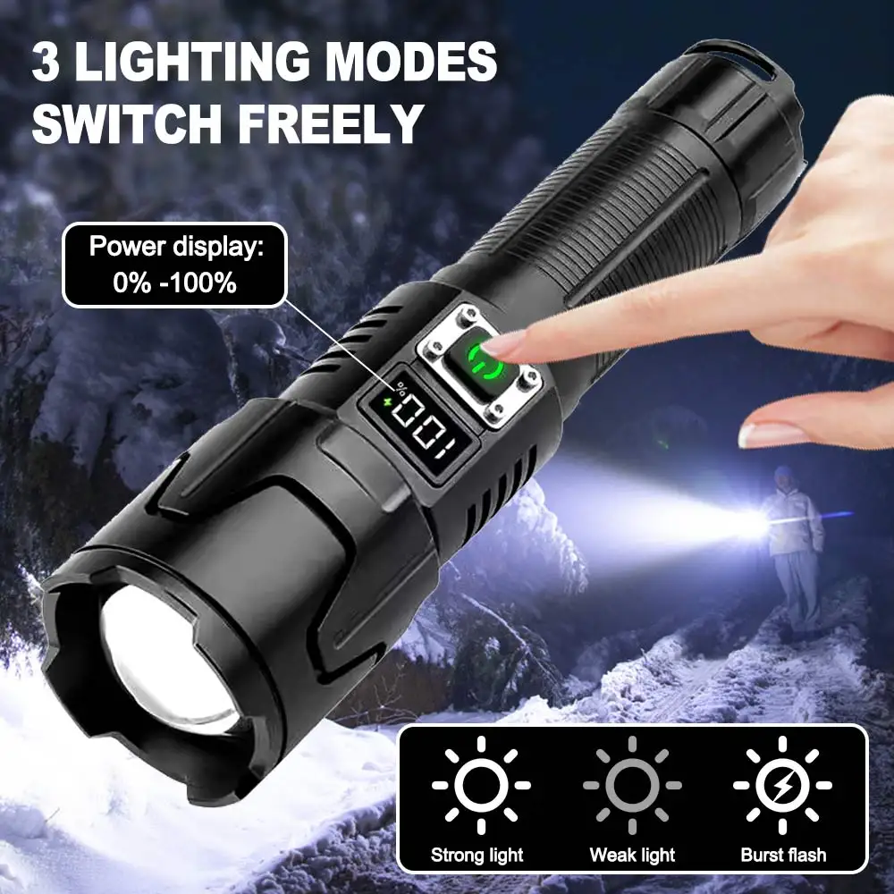 High Power LED White Laser Powerful Flashlight USB Rechargeable Flash Light 26650 Flashlights Tactical Lantern Long Shot Torch