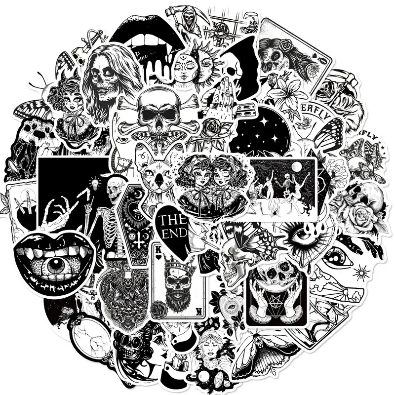 50pcs Gothic Stickers For Teens Boys Cool Satanic Punk Skull Stickers, Horror Skeleton Goth Stickers For Laptop Book Luggage