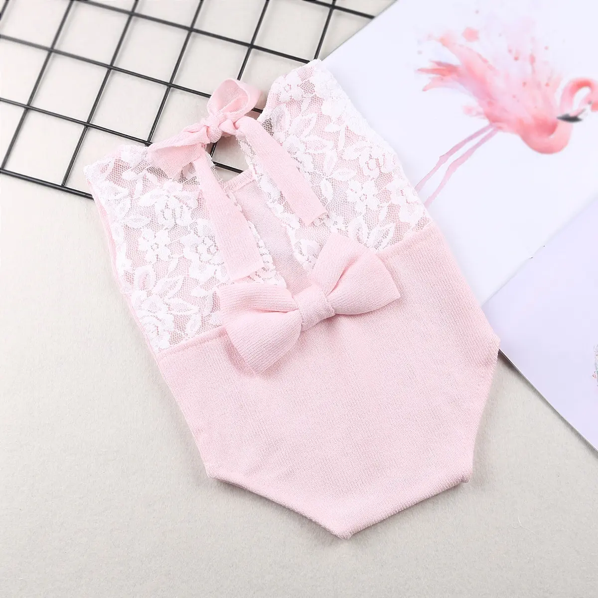 Ylsteed Pink Newborn Lace Romper Back Big Bowknot Bodysuit Baby Girl Photography Outfits