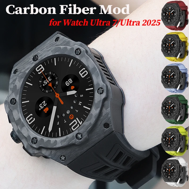 Luxury for Samsung Galaxy Watch Ultra 7 47 Carbon Fiber Modifications Case Strap for Galaxy Watch 8 Ultra Rubber Band Accessorie