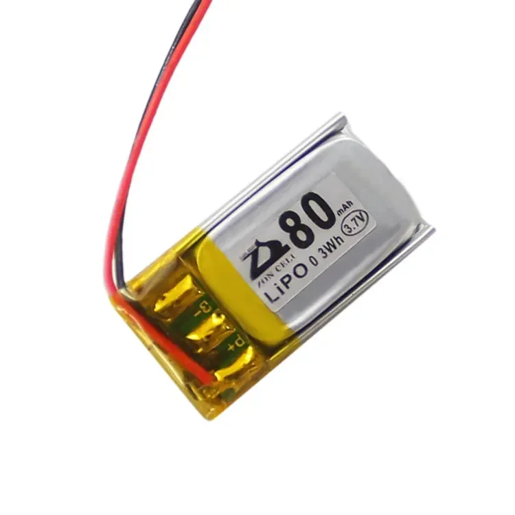 In de polymeer-lithiumbatterij van het hoge temperatuur van 3,7 V 401020   De injectie van 80 mAh is bestand tegen de 80 graden warmtebatterij. Oplaadbaar