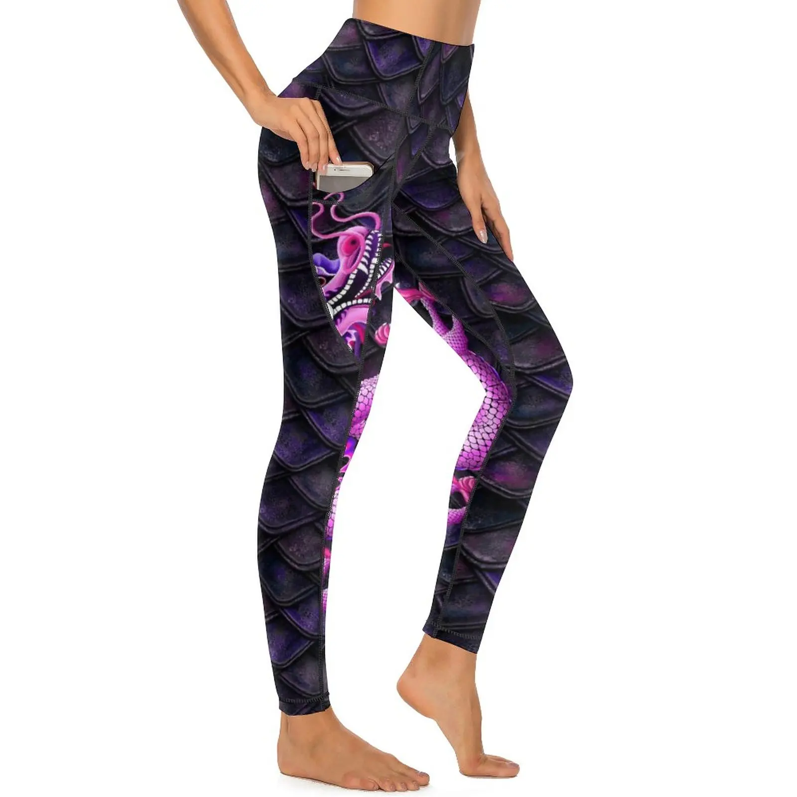 Rosa dragão calças de yoga sexy escamas de dragão impressão leggings gráficos cintura alta ginásio leggins feminino engraçado calças esportivas de secagem rápida