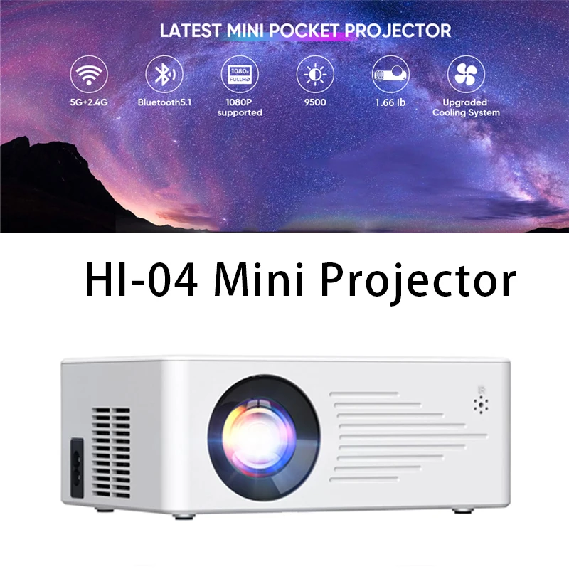 

Mini Projector For iPhone Portable 4K HD 1080 Projector 5G WiFi/Bluetooth For iOS/Android/PC/TV Stick/HDMI/AV/USB Indoor Outdoor