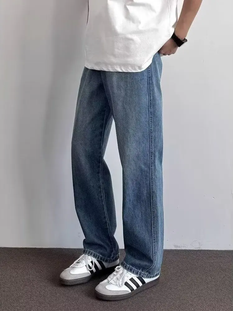 American Style Blue Jeans Men's Spring Autumn Chic Loose Wide Leg Pants High Waist Straight Leg Micro Flared Pants
