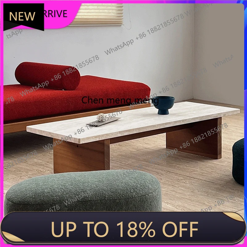 

M78 Natural travertine coffee table rectangular, villa living room household large apartment solid wood coffee table