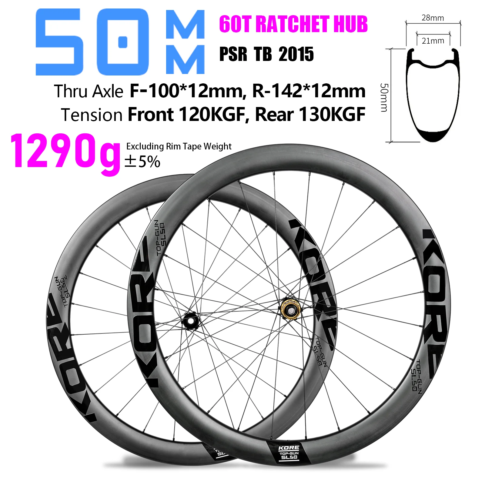 

700C Carbon Fiber Road Bike Wheelset 50mm Tubeless Clincher 24H 60T Ratchet Hub Center-Lock Disc Brake Road/XC/Gravel Bike HG/XD