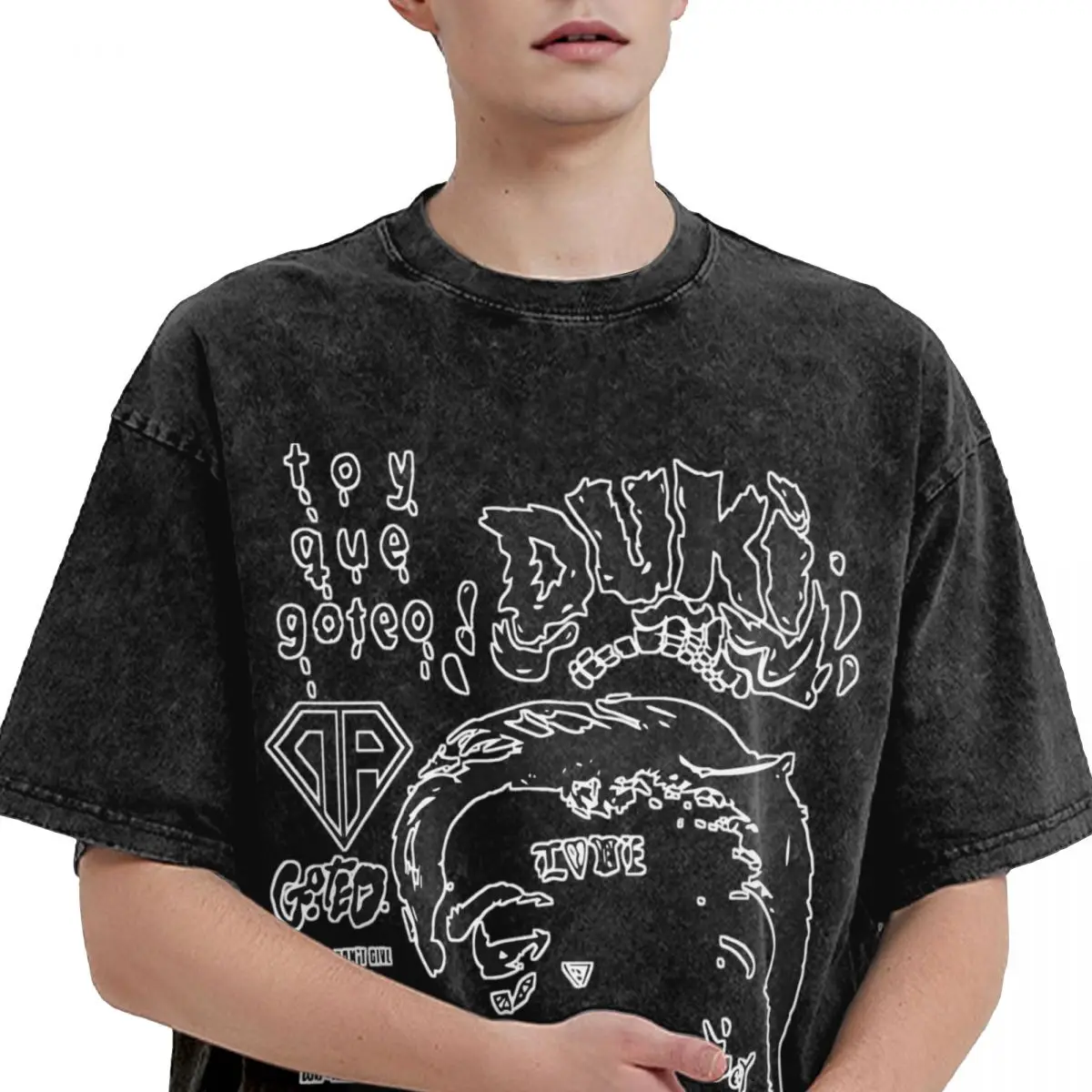 Washed T Shirt Duki Chain Roque Hip Hop Casual T-Shirt Harajuku Streetwear Short Sleeve Graphic Printed Tops Tees Men Women