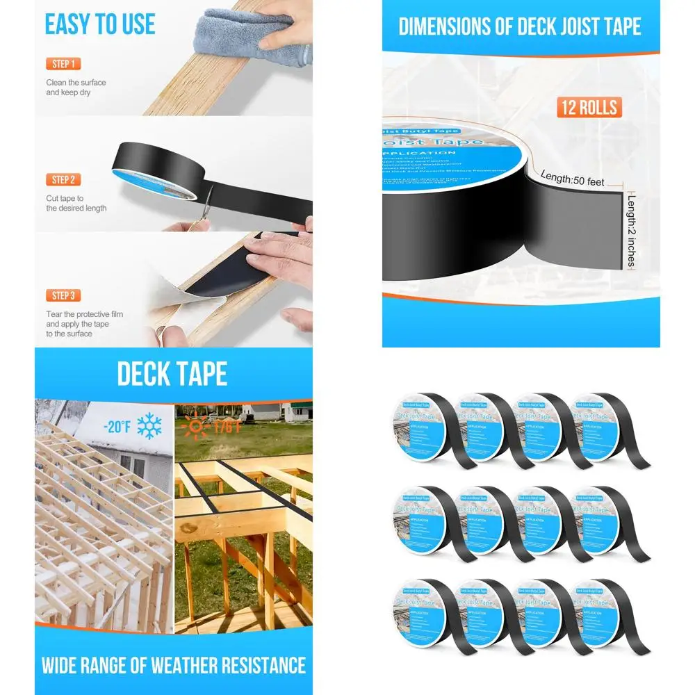 

2 рулона по 50 футов (12 пакетов) водонепроницаемой ленты для балок и перекрытий, бутиловая лента для деревянных балок и балок-сэндвичей, устойчивая к атмосферным воздействиям самоклеящаяся гидроизоляционная лента