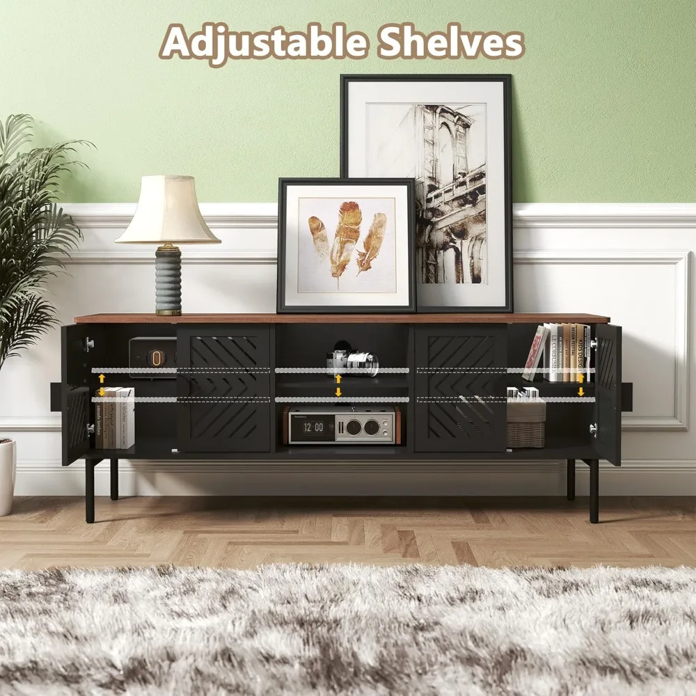 

63-inch Modern Living Room TV Cabinet, Bedroom TV Cabinet with Doors, Wooden Media Console