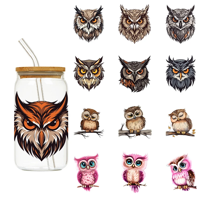 LETOP 1PCS Colorful Owls Uv Transfer Stickers Paper Plastic Cups 16oz Custom Printing Glass Uv Dtf Cup Wrap Transfers