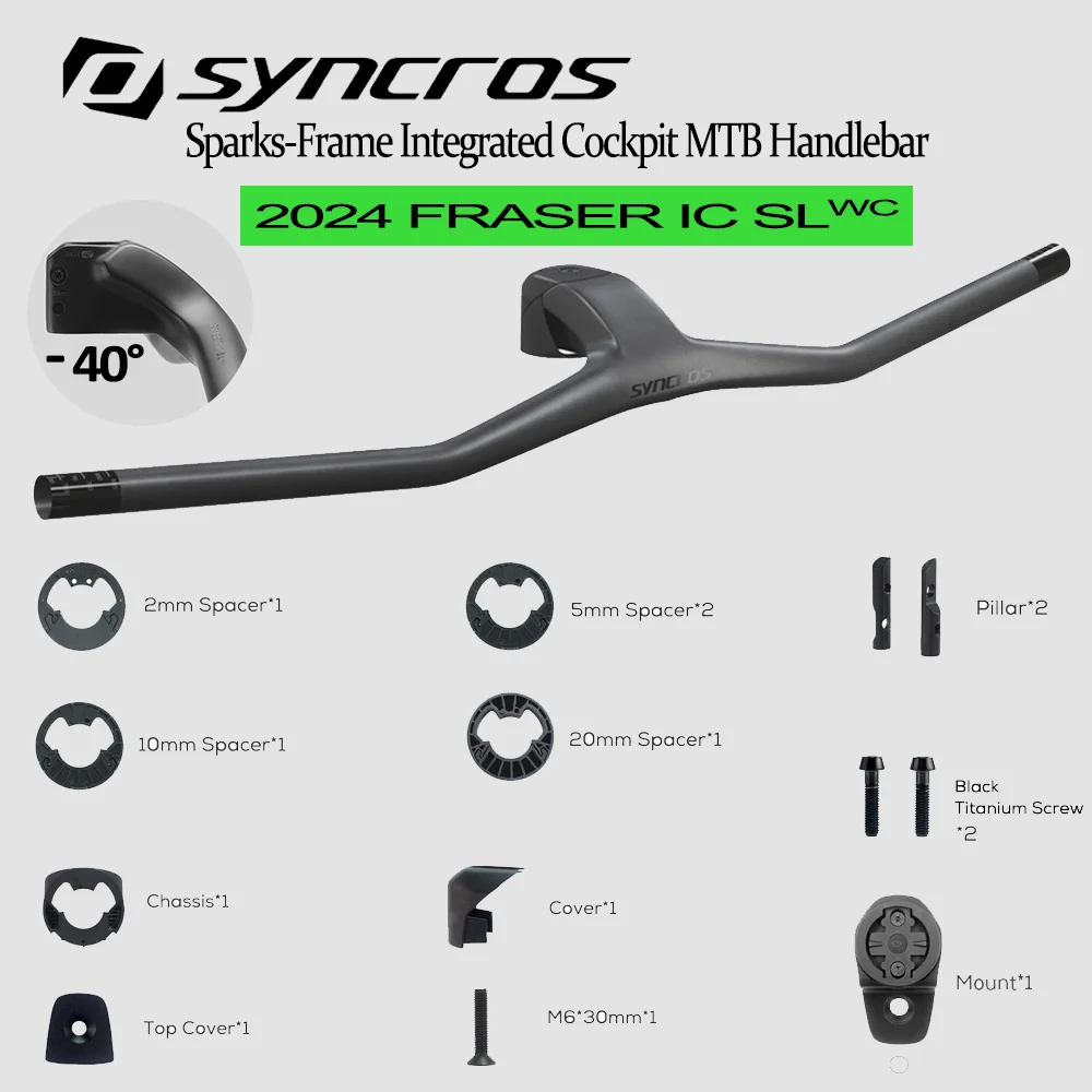 SYNCROS Sparks Frame FRASER IC SL WCT1000 Carbon Fibre Integrated Cockpit 740MM -40 Degree  MTB Handlebar