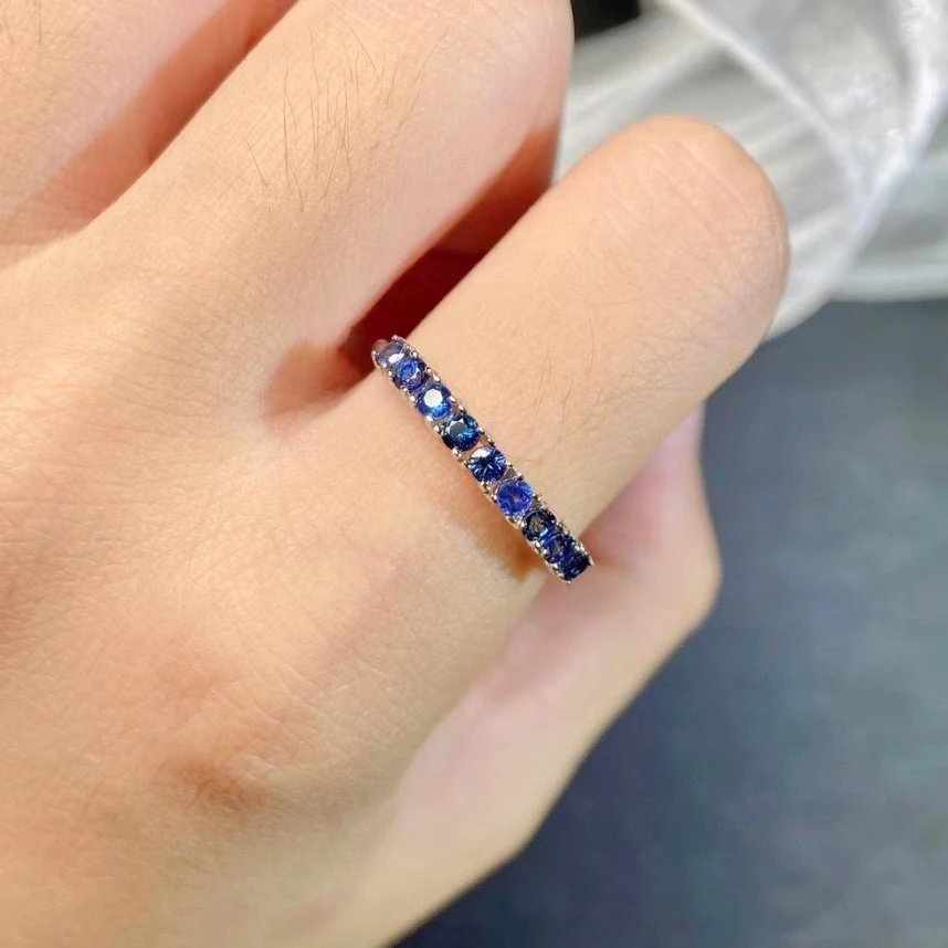 Classic Half Eternity Sapphire Ring 925 Silver 9 Pieces 2mm Total 0.5ct Natural Sapphire Silver Ring for Daily Wear