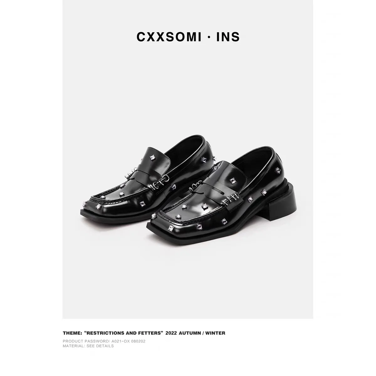 Scarpe mocassini con punta quadrata stile britannico in vera pelle con strass di lusso Scarpe basse con suola spessa Scarpe casual da donna