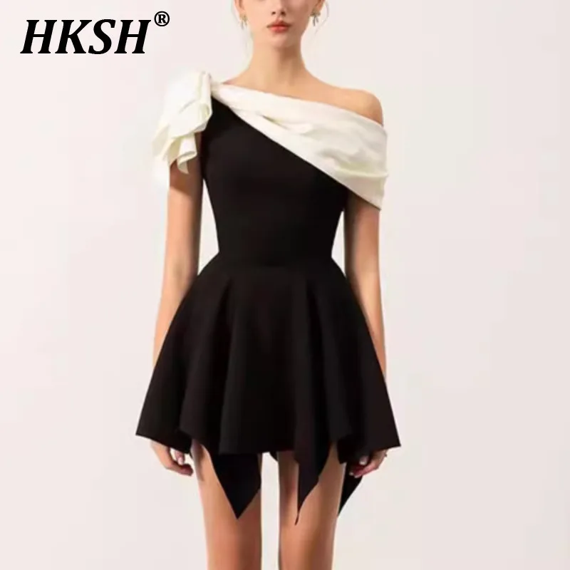 HKSH 夏の新しい女性のニッチデザインインファッション甘いスタイル不規則なハイエンドの気質クラシックパッチワークショートドレス HK5825