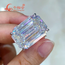 15.5*22mm 30ct emerald stone  Sterling 925 Silver hip hop  Moissanite Ring Men women  Diamonds Male fine Jewelry