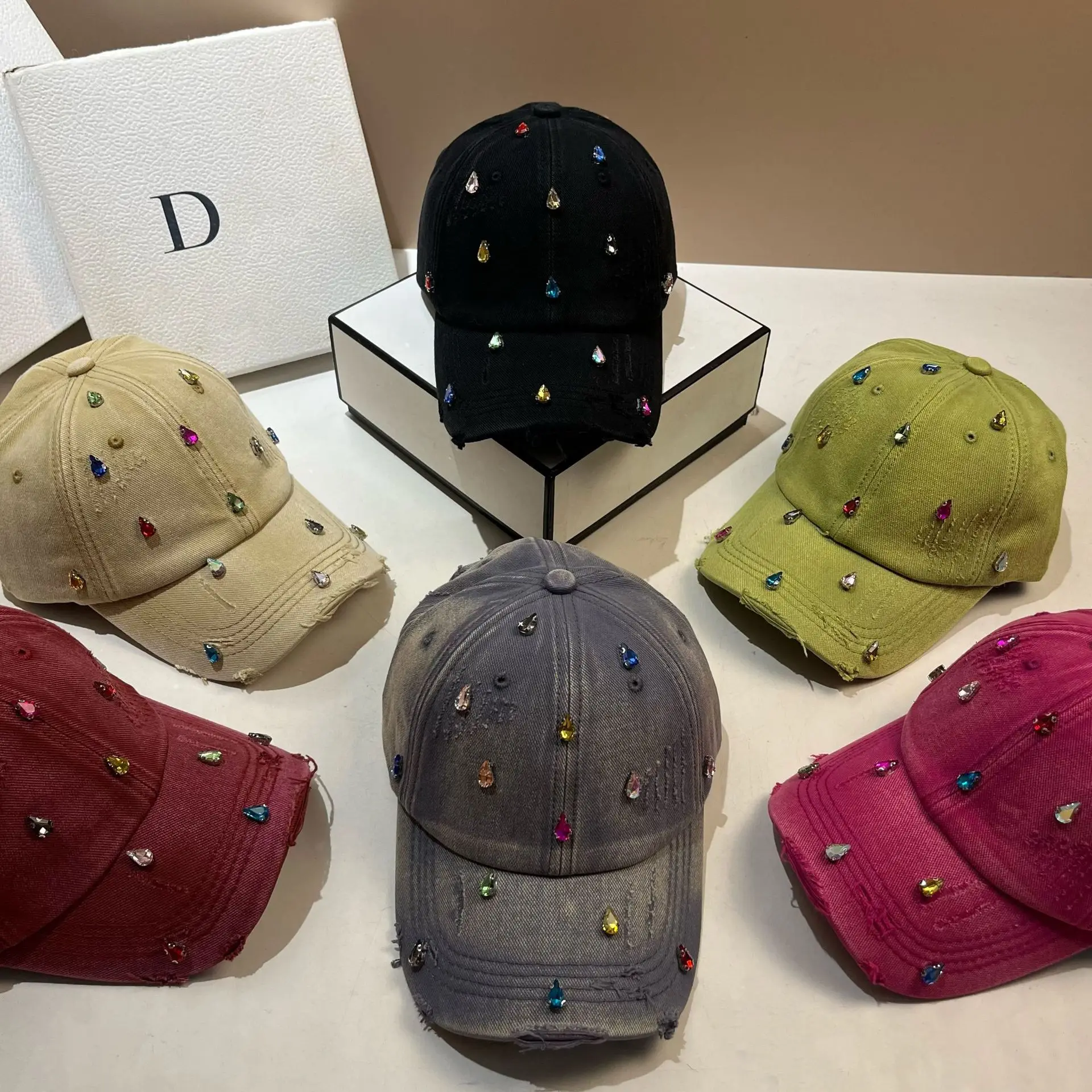 

Affordable Rhinestone Trucker Hat - American Street Style, Distressed Wash Design, Trendy Baseball Cap