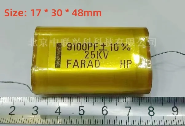 2pcs  FARAD 25KV9100PF Axial Polystyrene Film High Voltage Capacitor 912K 9.1NF2500V