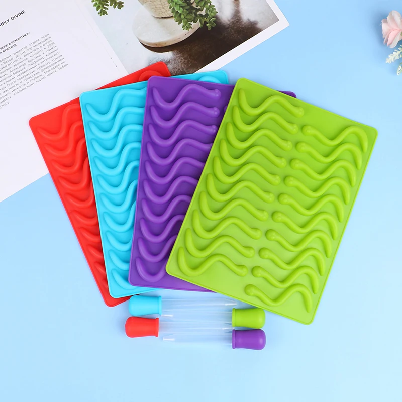 20 Cavity Silicone Gummy Snake Worms Chocolate Mold Sugar Candy Jelly Molds Ice Tube Tray Mold Cake Baking Tools