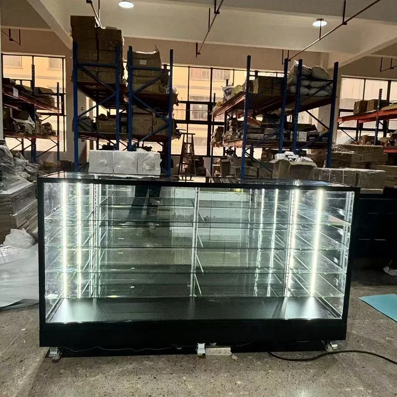 72'' Full Vision Glass Showcase Display Case - Black