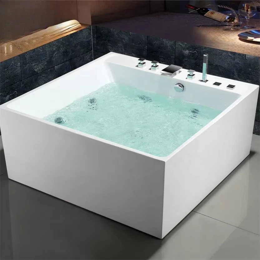 

Hot Square Clear Acrylic Massage Bath Tub Bathtub With Jets For Bathroom