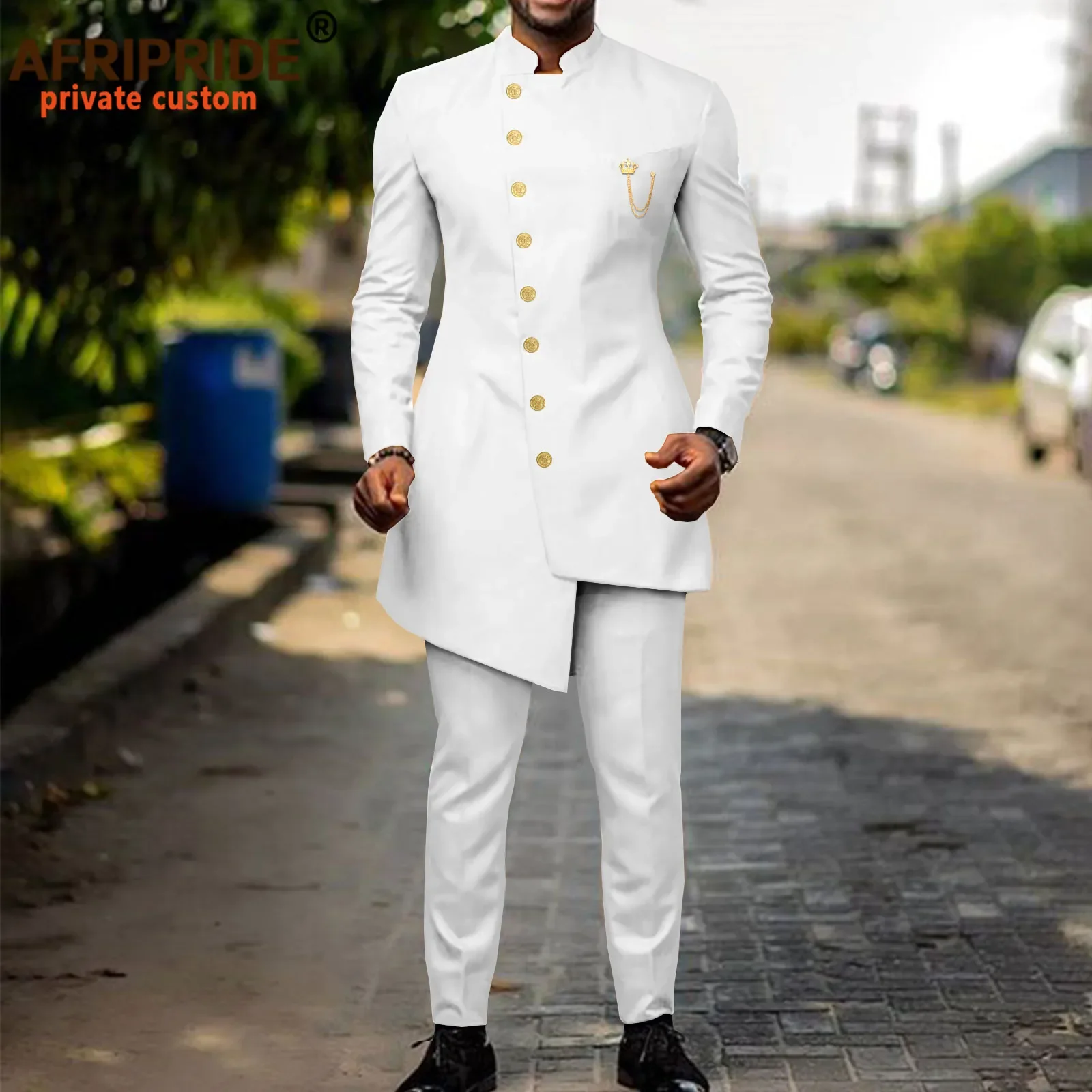 

African Suits for Men Single Breasted Slim Fit Jackets and Pants 2 Piece Set Dashiki Clothes for Groom Wedding Evening A2216039