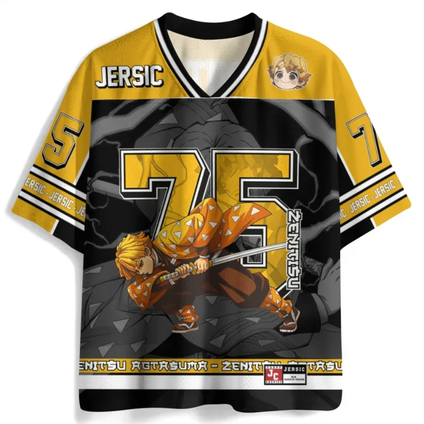 Demon Slayer Printed Mesh Sports Speed Drying Anime My Wife Shanyi Thunder Breathing Lightning Printed Sports Shirt