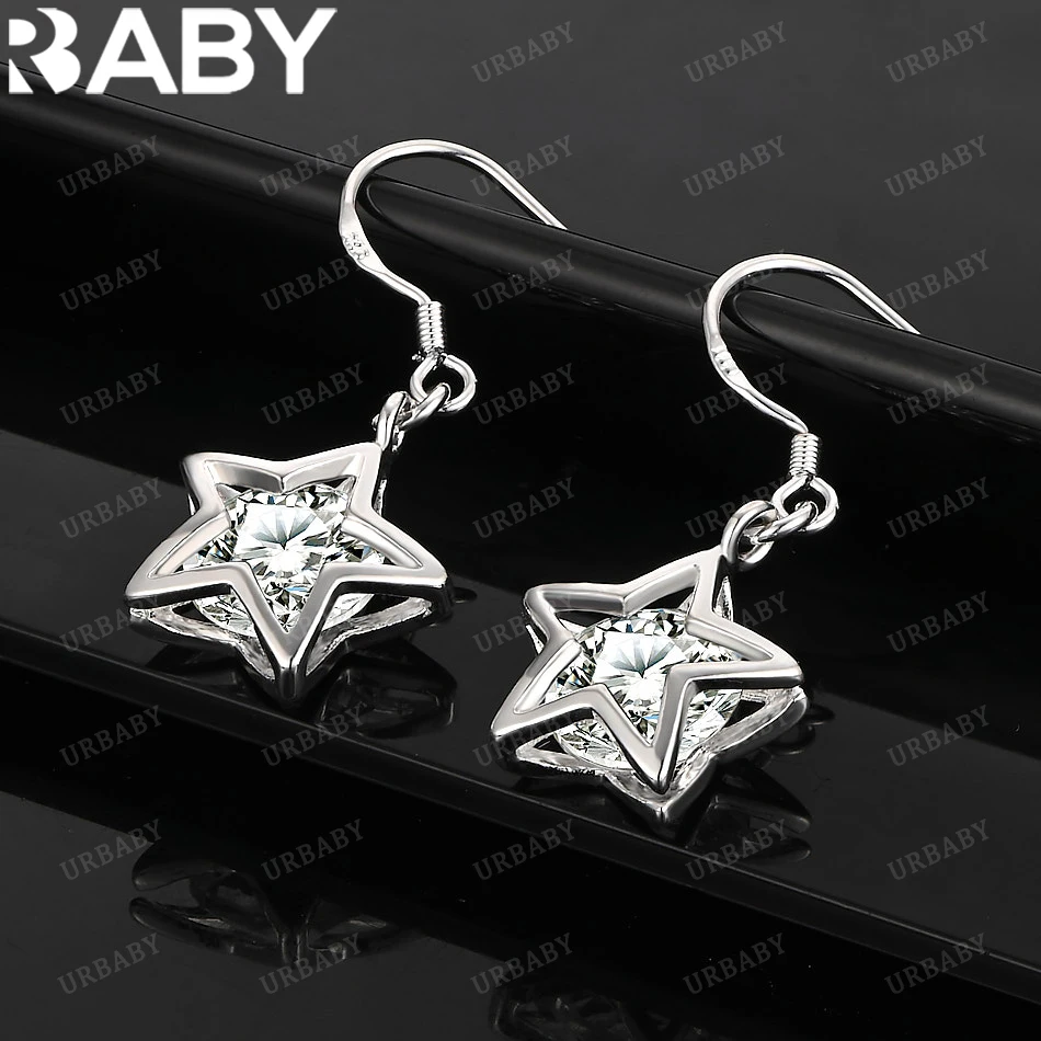 

URBABY 925 Sterling Silver Earrings Zirconia Star Drop Earrings For Women Jewelry Fashion Party and Daily Wear