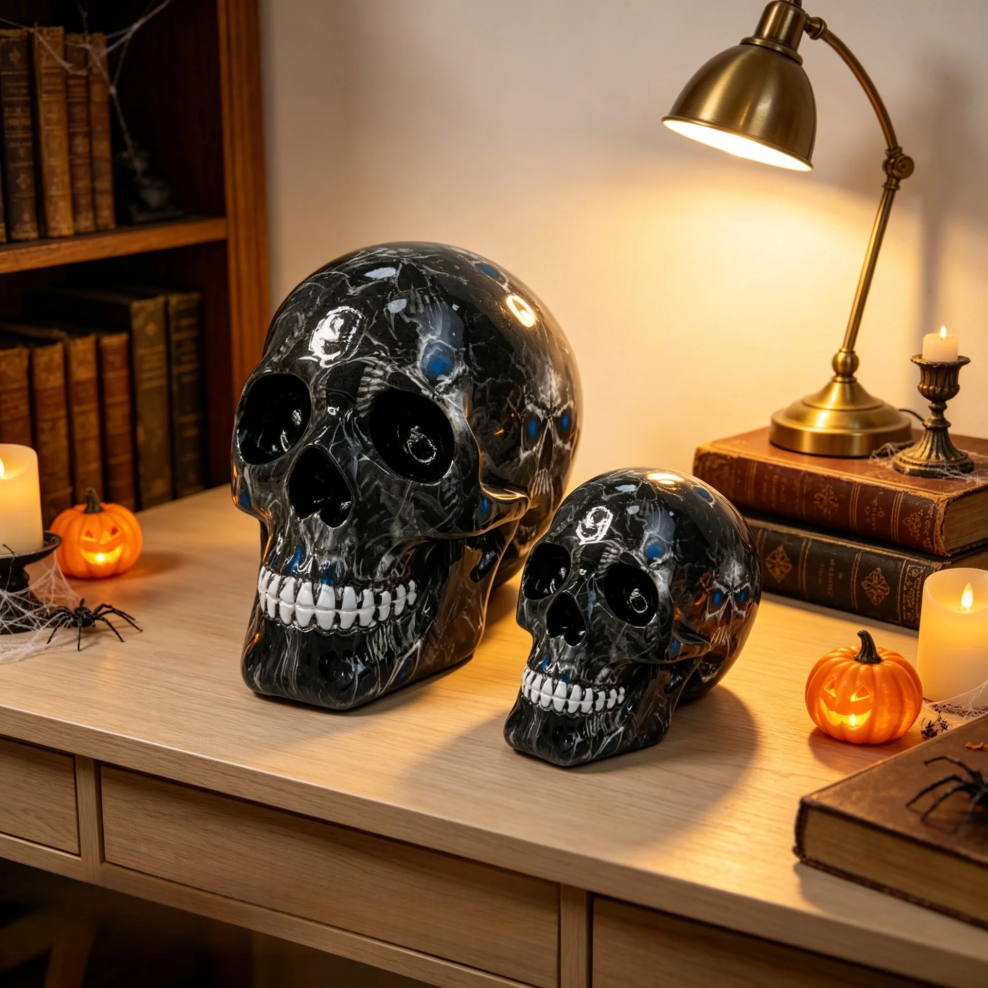 Oil Painting Graffiti Skull Halloween Party Props Resin Colorful Skeleton Head Figurine Home Desktop Ornament Garden Lawn Decor