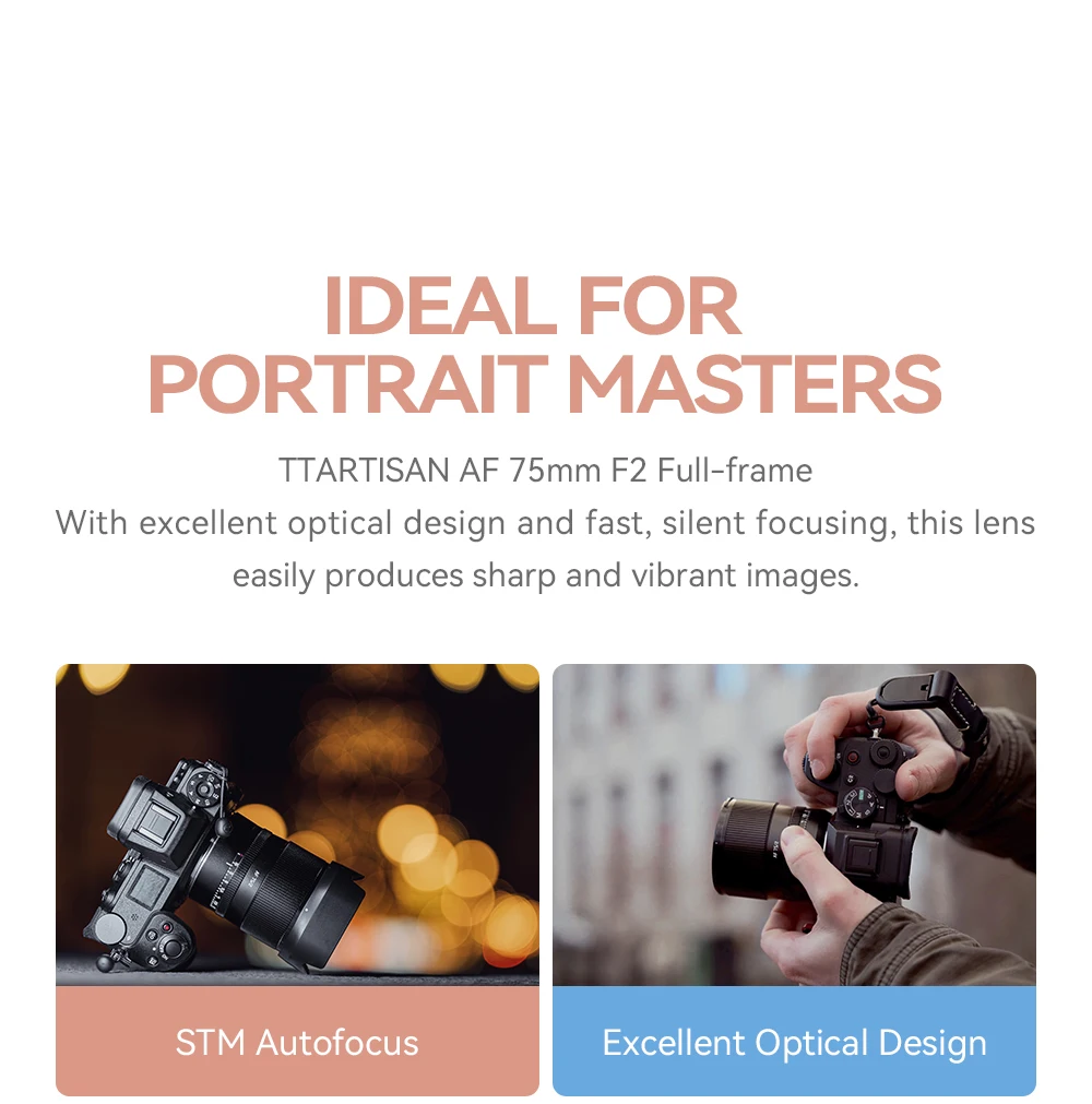 TTArtisan 75 มม.F2 Full กรอบเลนส์มุมกว้าง STM เลนส์กล้องโฟกัสอัตโนมัติสําหรับ Sony E-mount Nikon Z-mount L-mount กล้อง