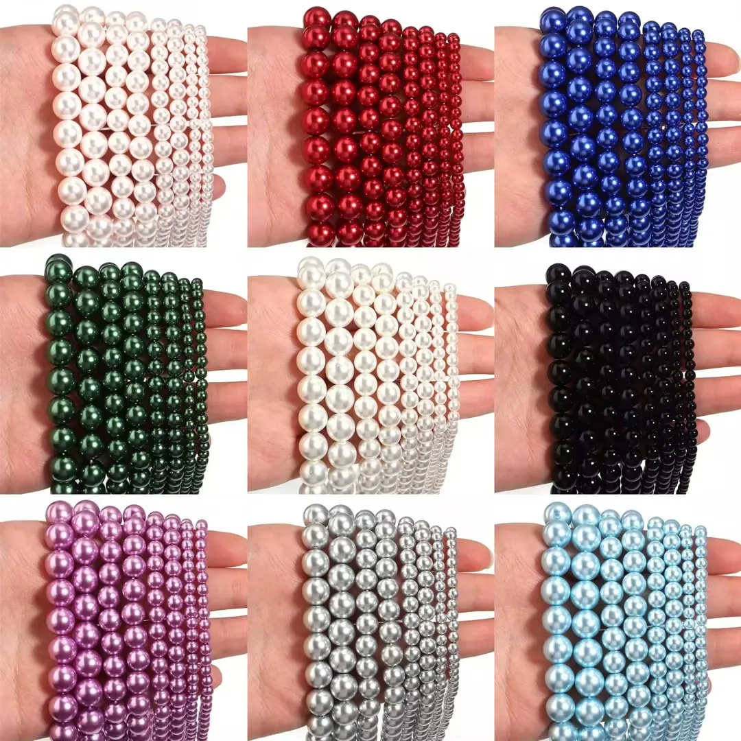 38-95pcs 4 6 8 10mm High Gloss Round Glass Beads Imitation Pearl Loose Bead For DIY Bracelet Necklace Jewelry Making Accessories