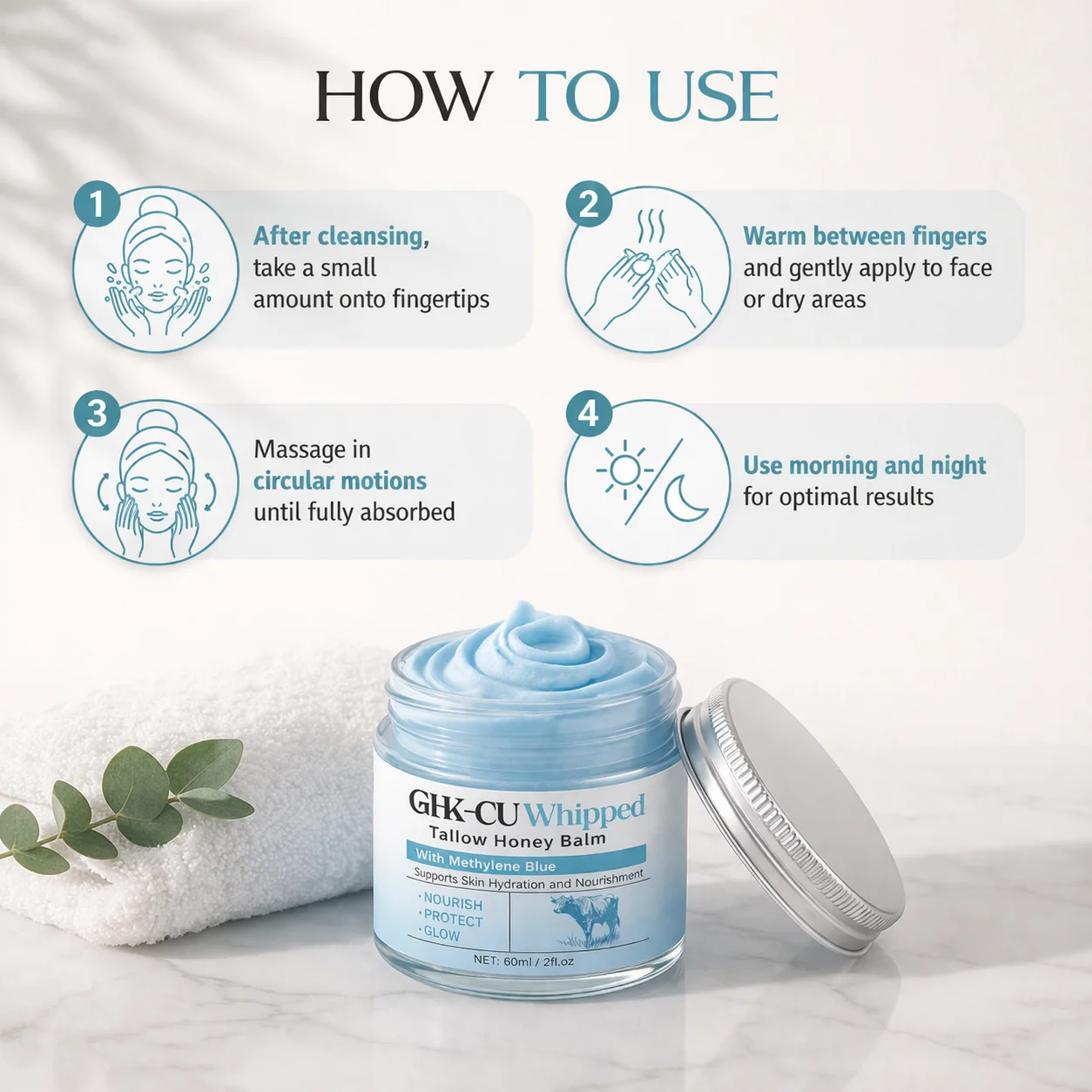 Kupferpeptide GHK-Cu Rindertalg für die Haut, Blauer Balsam mit Kupferpeptiden, Manuka-Honig & Vitamin E, Natürlicher Gesichtspflegestift – Detail 9