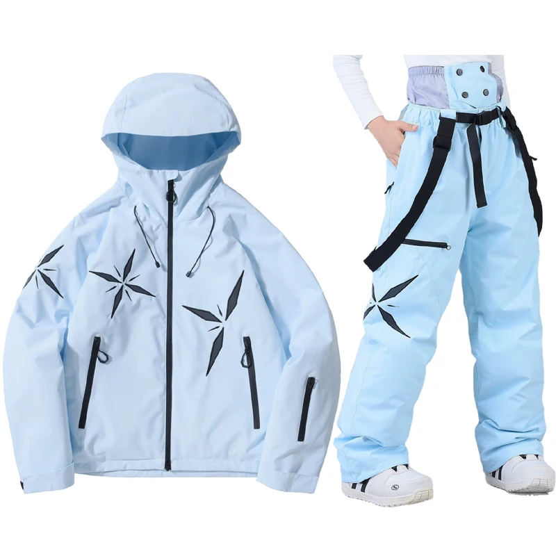 Reflective Pattern Winter Outdoor Wear Four-Pointed Star Men Women Snow Ski Suit Snowboarding Jacket Ski Jack for Winter Sports